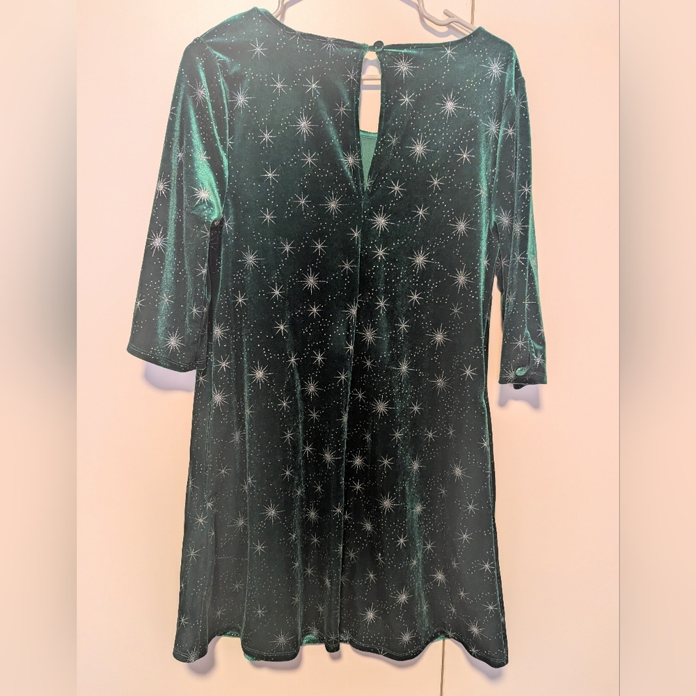 Smak Parlour Emerald Velvet & Silver Starburst Shift Dress - Picture 2 of 5